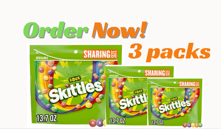 Skittles Sour Candy, Chewy Fruit Candies, Share Size, 13.7 oz Bag, 3 Pack