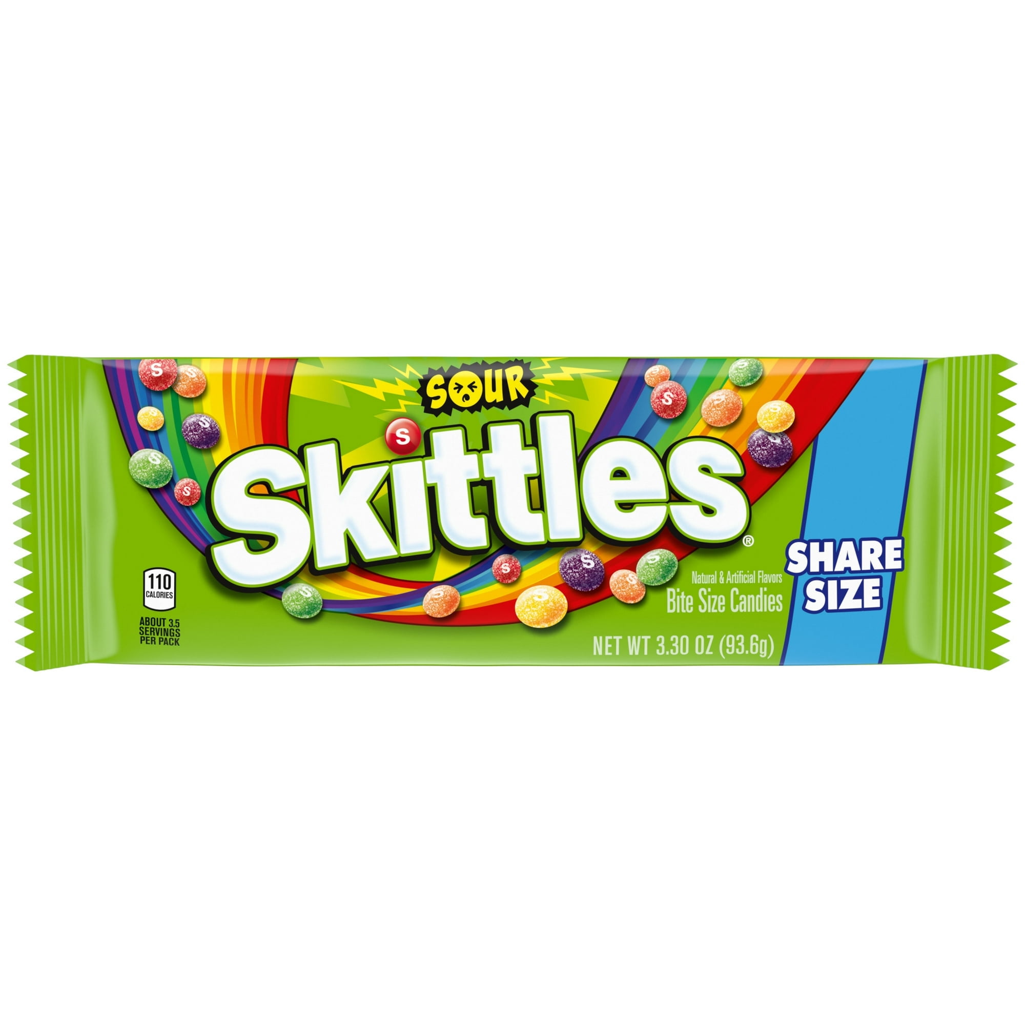 Skittles Sour Candy, Share Size - 3.3 oz Bag-Pack of 2