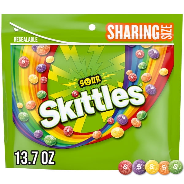 Skittles Sour Candy, Chewy Fruit Candies, Share Size, 13.7 oz Bag