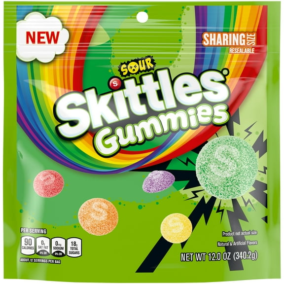 Skittles Sour Gummies Chewy Candy, Sharing Size - 12 oz Bag-Pack of 2