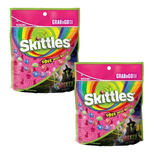 Skittles Sour Wild Berry Chewy Candy Grab and Go Bags, 7.2 oz, 2 Pack