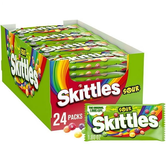 Skittles Sours Chewy Candy Full Size Packs - 24 Ct Bulk Box