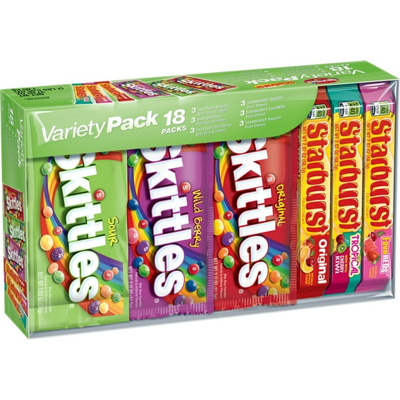 Skittles & Starburst Fruity Candy, Full Size Variety Mix Box, 37.05 Ounce, 18 Packs