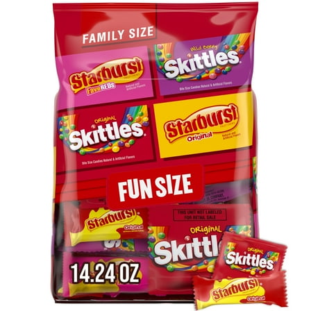 Skittles & Starburst Fun Size Chewy Candy Variety Bag , Family Size - 14.24 oz Bulk Bag