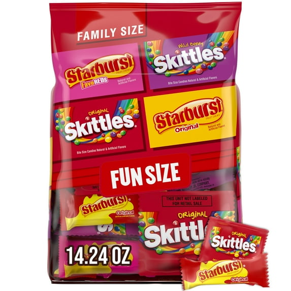 Skittles & Starburst Fun Size Chewy Candy Variety Bag , Family Size - 14.24 oz Bulk Bag
