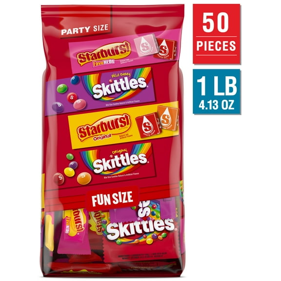 Skittles & Starburst Fun Size Chewy Candy Variety Bag, Party Size - 20.13 oz Bulk Bag