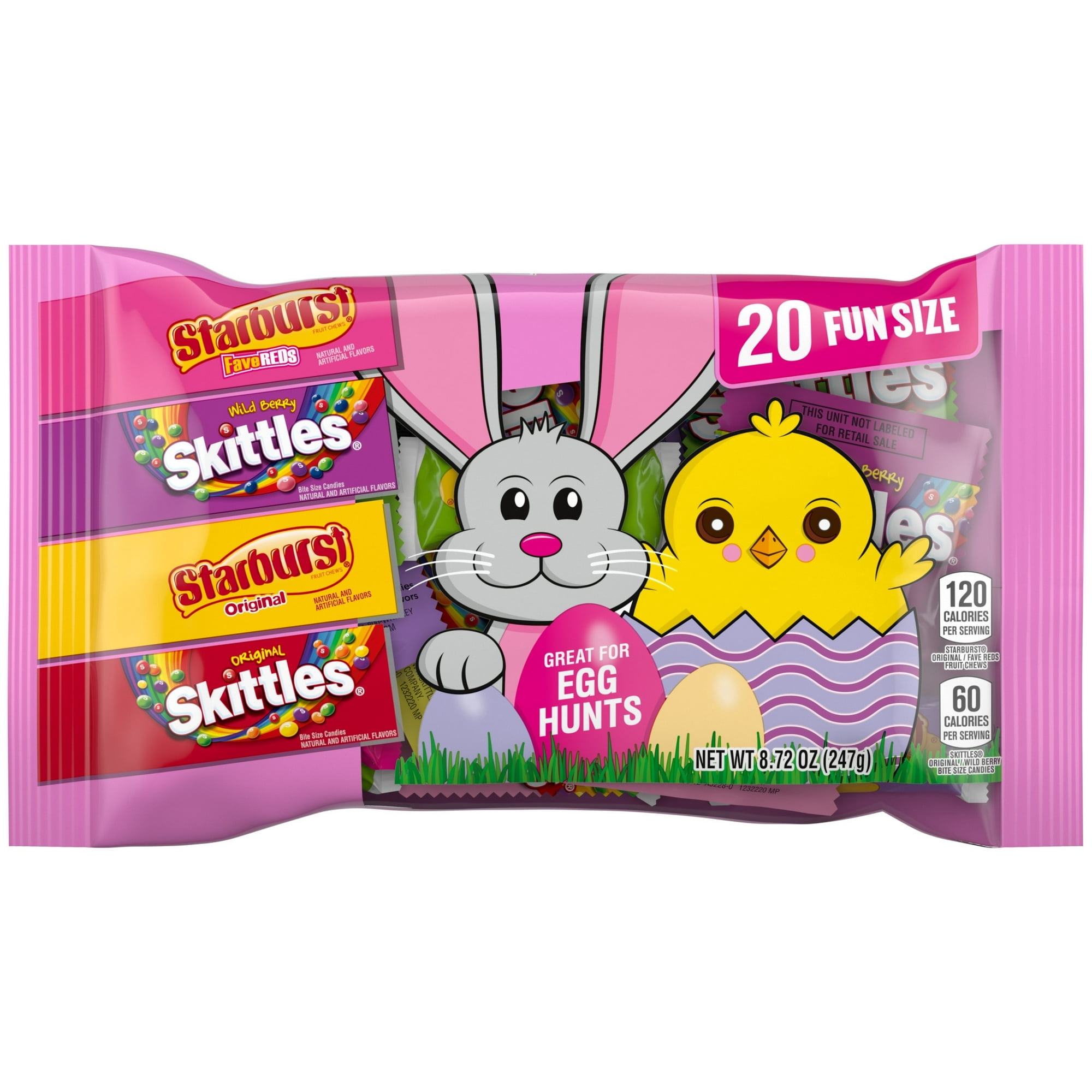 Skittles & Starburst Fun Size Chewy Easter Basket Stuffers Variety Bag - 20 Ct Bulk Bag
