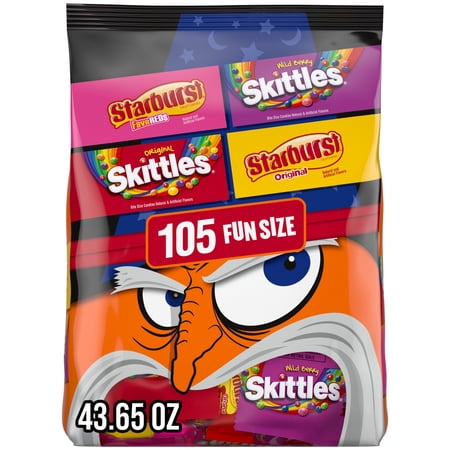 Skittles & Starburst Fun Size Chewy Halloween Candy Variety Pack - 105 Ct Bulk Bag