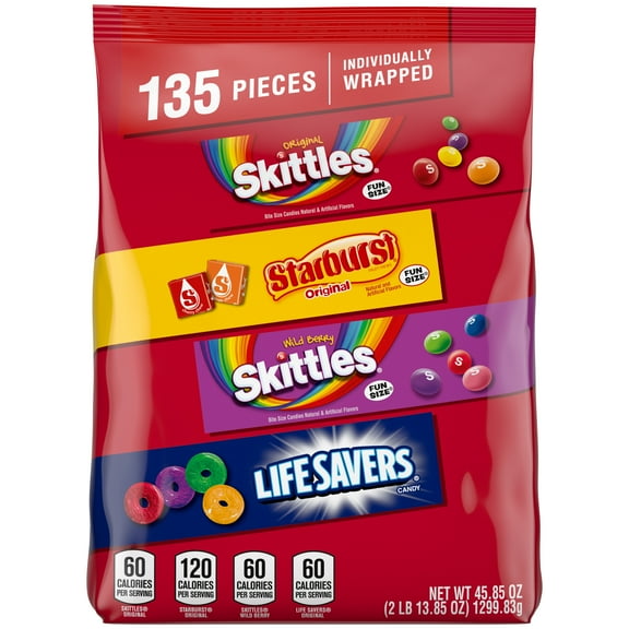 Skittles, Starburst & Life Savers Fun Size Fruity Candy Assortment - 135 Ct Bulk Bag