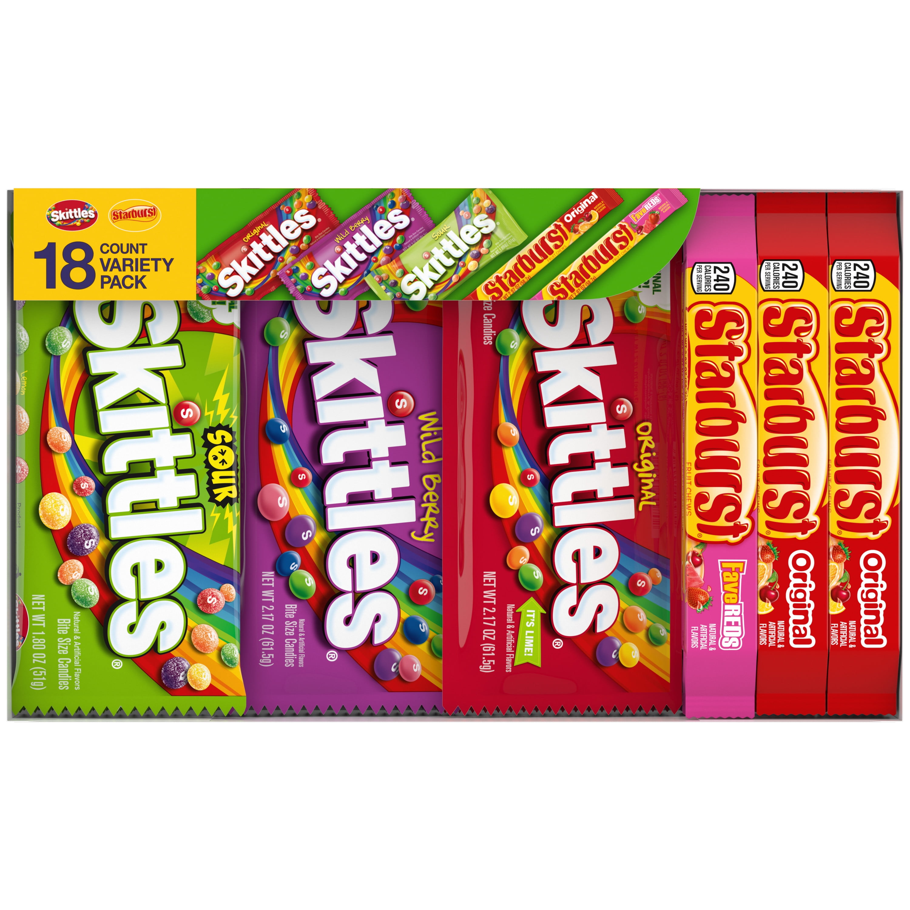 Skittles & Starburst Variety Pack Chewy Candy Assortment 18 Bars Box