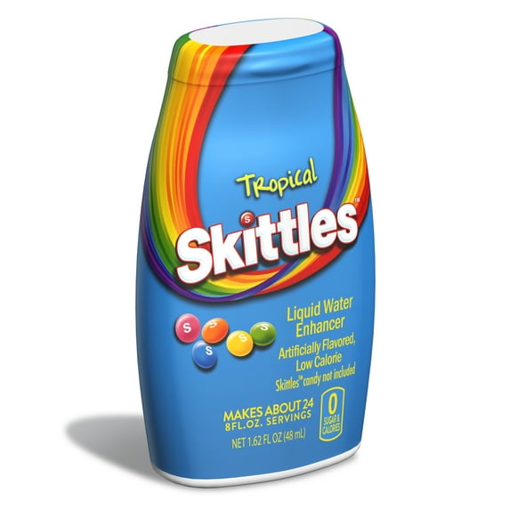 Skittles Sugar-Free On-The-Go Liquid Water Enhancer Juice Drink Mix, Tropical, 24 Servings, 1.62 fl oz