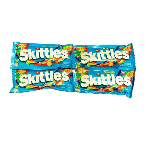 Skittles Tropical Flavored Fruit Candy | 2.17 oz Bags | 4 Pack