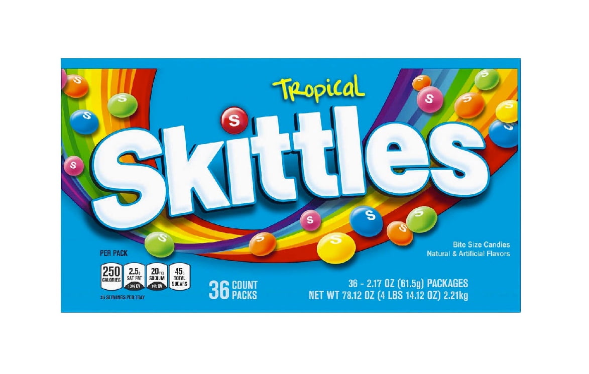 Skittles Tropical Full Size Chewy Candy, 2.17 oz, 36 ct 1PK