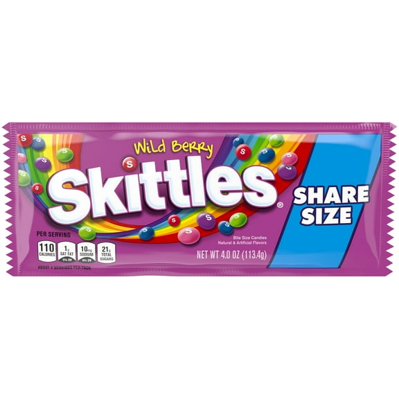 Skittles Wild Berry Chewy Candy, Share Size - 4 oz Bag-Pack of 2