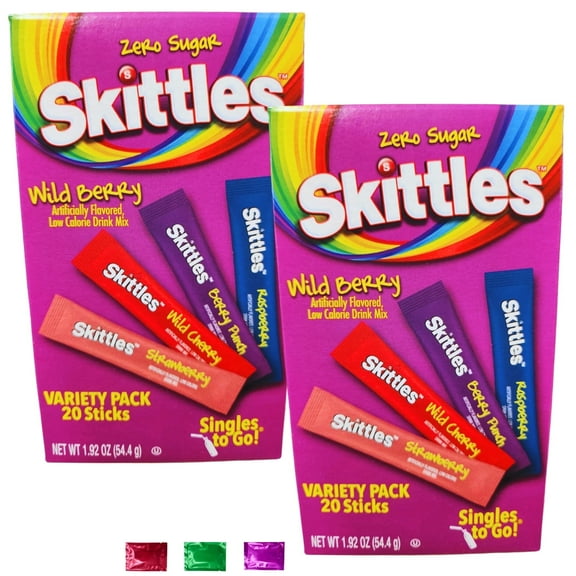 Skittles Wild Berry Punch Variety Pack Drink Mix Sticks 2 Boxes, Zero Sugar Low Calorie Powdered Drink Mixes Singles for Watertok Hydration Summer Drinks Workout w/ Snoep in Beperkte Oplage