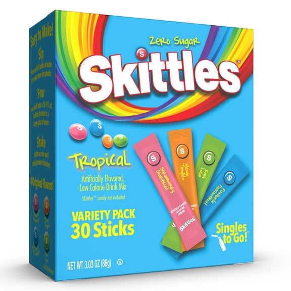 Skittles Zero Sugar Tropical Variety Pack Drink Mix - 30ct Packets - Pack of 2