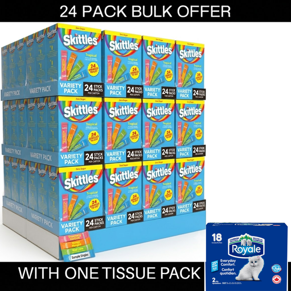 Skittles Zero Sugar Variety Pack Singles-to-Go Powdered Drink Mix, Tropical, 30 Count Packets