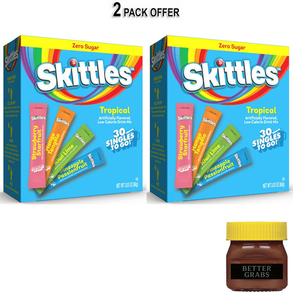 Skittles Zero Sugar Variety Pack Singles-to-Go Powdered Drink Mix, Tropical, 30 Count Packets