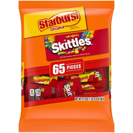 Mars Mixed Skittles and Starburst Fun Size Chewy Candy Variety Pack - 65 Ct Bag