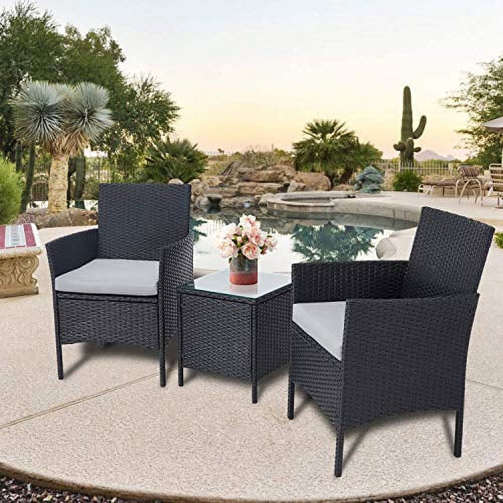 Skiway 3 Pieces Patio Bistro Set Outdoor Black Wicker Furniture Chairs ...