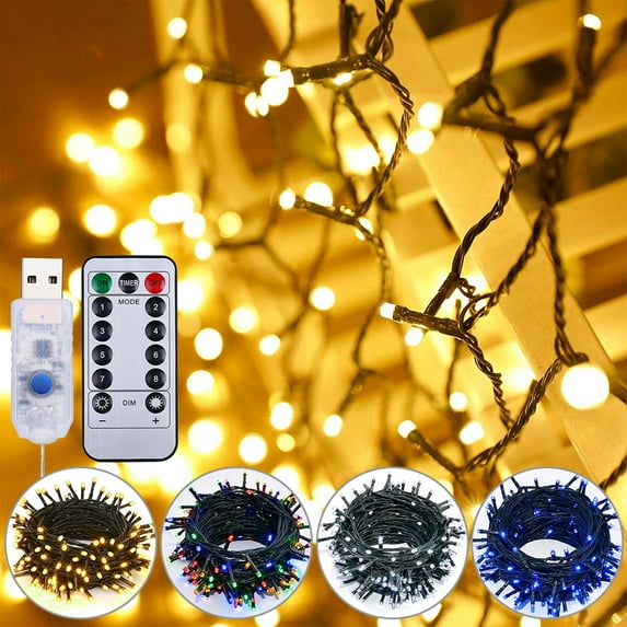 Skksst 32.8ft Starry LED String Light Christmas Party Home Decor Garden Patio Waterproof 8 Modes Remote Control Fairy Light