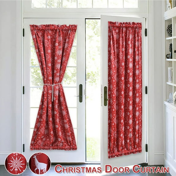Skksst 32"x72" French Door Curtain Christmas Snowflake Elk Print Blackout Insulated Rod Pocket Window Short Curtain Panel