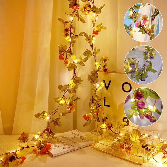 Skksst Artificial Flower String Lights 7.2ft 30 LED Wedding Party Home Decor Rose Vine Fairy String Light