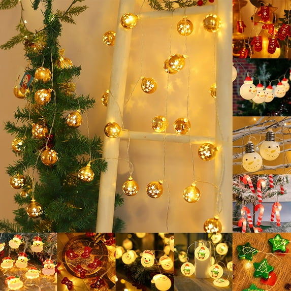 Skksst Christmas Tree Ornament 10 LEDs 4.9ft Santa Snowman Bulbs Xmas Party Home Decor Fairy String Light