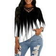 thumbnail image 1 of Skksst Gradient Women's Tops Knit 3/4 Sleeve V-Neck Daily Blouse, 1 of 4