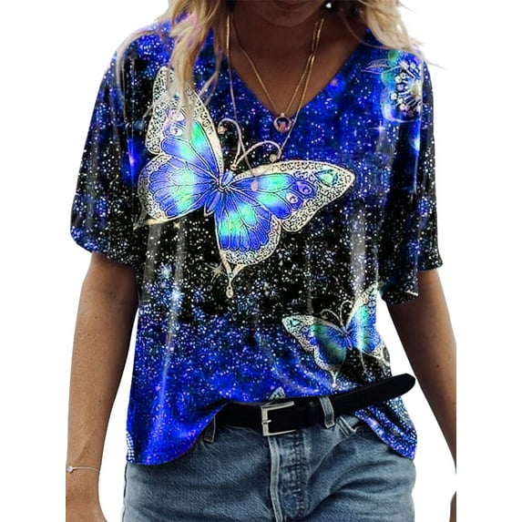 Skksst Loose Fit Women's Casual Top Short Sleeve Floral T-Shirts
