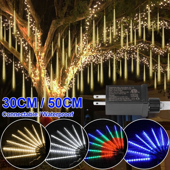 Skksst Meteor Shower Lights 30cm 192 LED Waterproof Raindrop Snowfalling Christmas Outdoor Decoration Fairy String Light