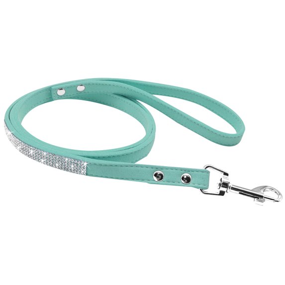 Skksst Pet Bling Rhinestone Collar Cat Dog PU Leather Necklace With Walking Leash