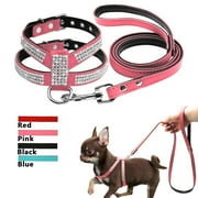 Skksst Pet Bling Rhinestone Lead Harness Puppy Dog Cat Walking Collar Necklace Leash