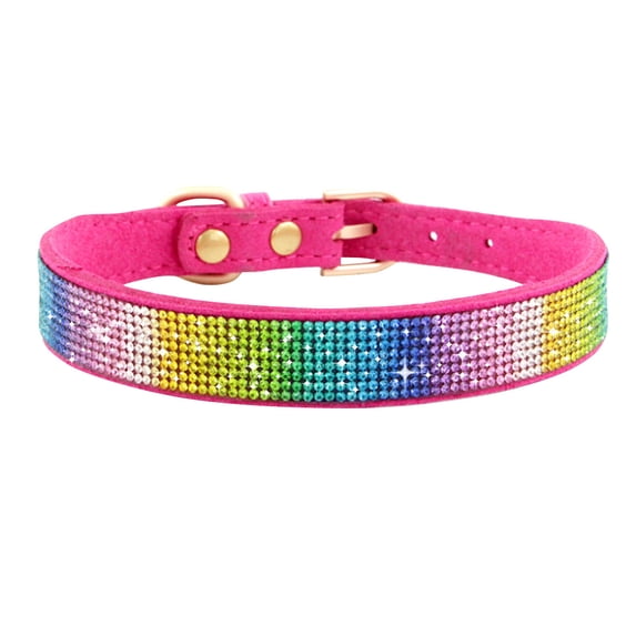 Skksst Pet Collar Rhinestone Bling Dog Reflective Necklace With Soft Suede Leather