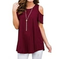 thumbnail image 1 of Skksst Plus Size S-5XL Womens Short Sleeve Cold Shoulder Plain Blouse T Shirt Tops, 1 of 2