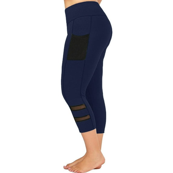 Skksst Plus Size Women Leggings Sports Yoga 3/4 Stretch Capri Tight Pants