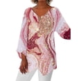 thumbnail image 1 of Skksst Plus Size Womens 3/4 Sleeve Irregular Tunic T Shirt Casual Print Blouse Tops, 1 of 2