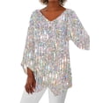 thumbnail image 1 of Skksst Plus Size Womens 3/4 Sleeve Irregular Tunic T Shirt Casual Print Blouse Tops, 1 of 2