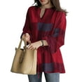 thumbnail image 1 of Skksst Plus Size Womens Casual Tartan Print Long Sleeve Drawstring Blouse Tops, 1 of 4