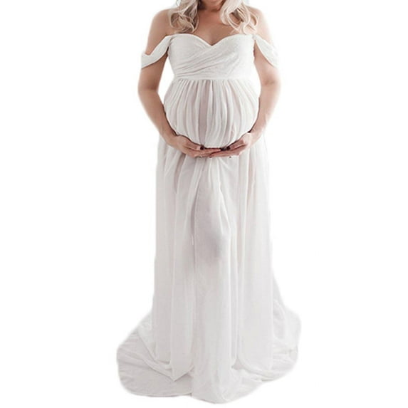 Skksst Pregnant Women Front Split Gown Photo Photography Prop Long Maxi Maternity Dress