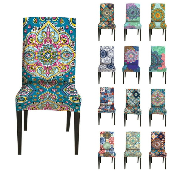 Skksst Spandex Stretch Dining Chair Slipcover Moroccan Floral Printed Seat Protector Cover, 2pcs