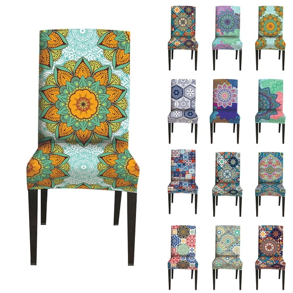 Skksst Spandex Stretch Dining Chair Slipcover Moroccan Floral Printed Seat Protector Cover