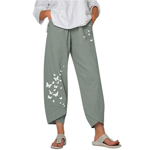 Skksst Women's Wide Leg Pant Solid Print Casual Loose Pants
