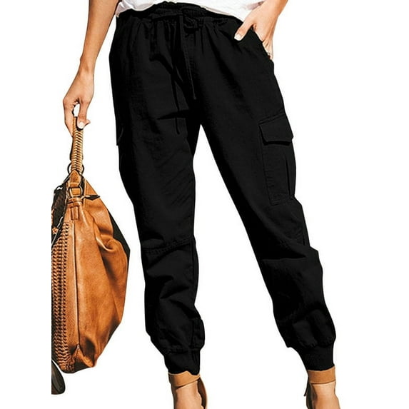 Skksst Women's Workwear Casual Fashion Solid Pocket Woven Cloth Work Pants