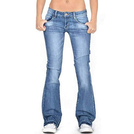 Skksst Womens Casual Front Washed Bootcut Flared Jeans Denim Pants