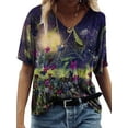 thumbnail image 1 of Skksst Womens Casual Loose T-shirt Short Sleeve V Neck Floral Pullover Tee Tops, 1 of 2