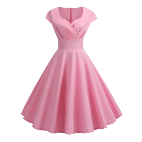 Skksst Womens Evening Party Short Sleeve Vintage A-line Skater Dress