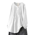 thumbnail image 1 of Skksst Womens Long Sleeve Pleated Linen Tunic Blouse Plain Tops Plus Size, 1 of 2