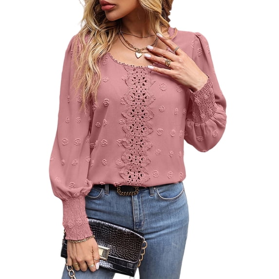 Skksst Womens Retr Puff Sleeve Jacquard Lace Blouse Shirt Tops