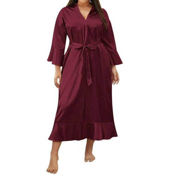 Skksst Womens Satin Silk Bride Long Kimono Robe Nightie Dress Gown Plus Size